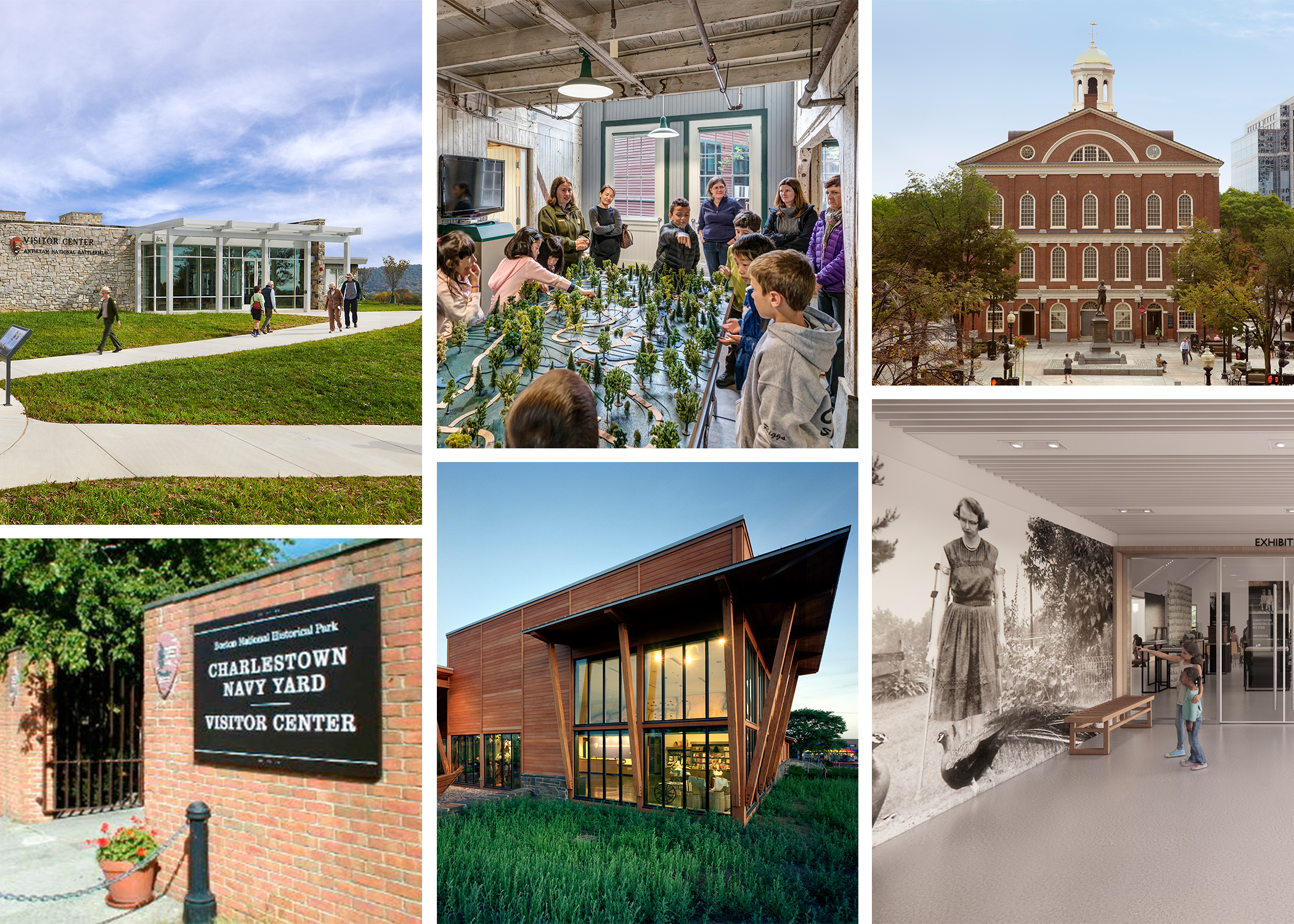 6 images of visitor centers
