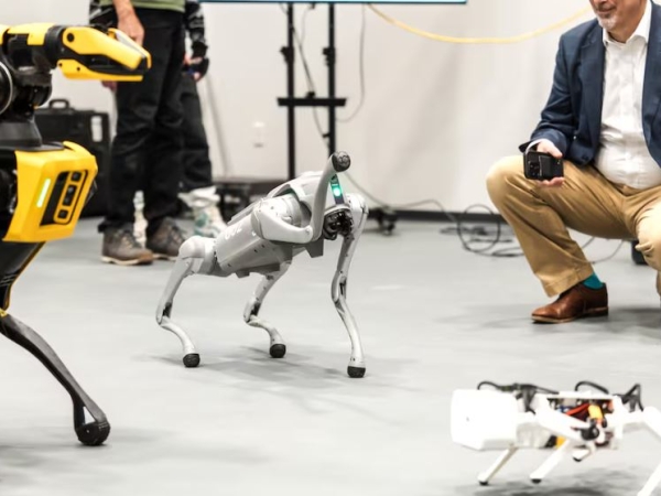 Robots at the opening of George Mason's Fuse building showcase their tricks at an event in December. (Ayman Rashid/George Mason University)