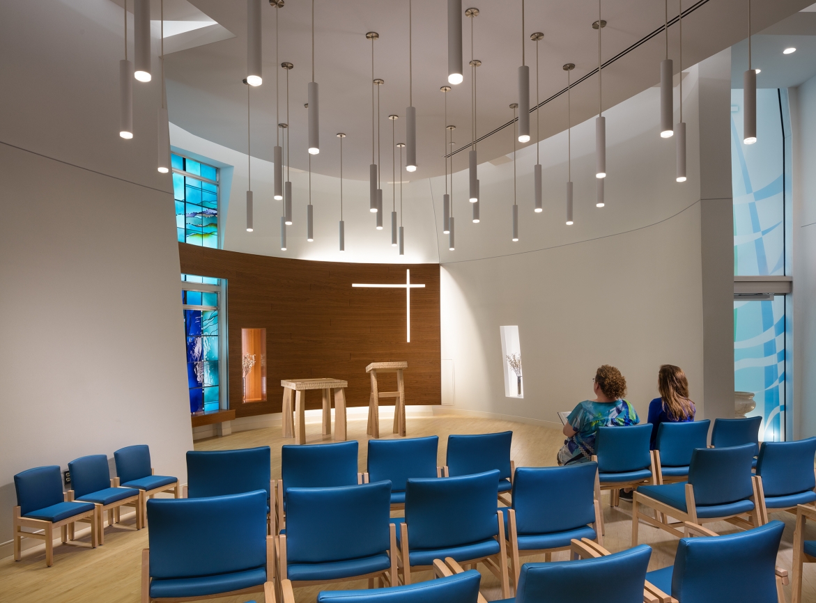 Blue Chapel with people at altar